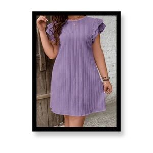 New-Women’s Plus Size Elegant Purple Ruffle Sleeve Dress